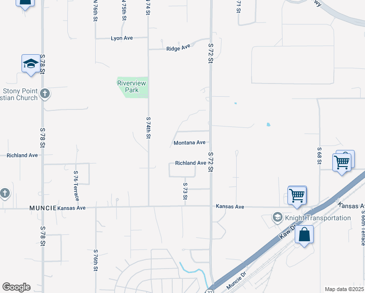 map of restaurants, bars, coffee shops, grocery stores, and more near 7239 Montana Avenue in Kansas City