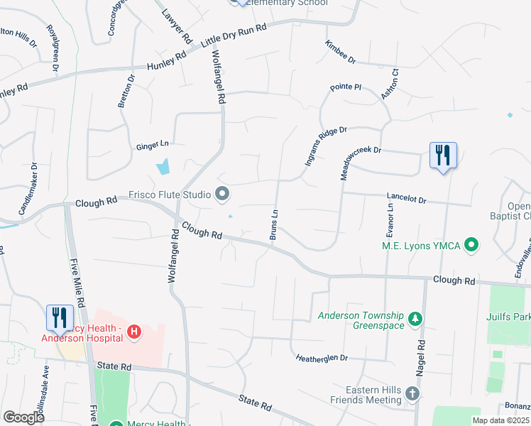 map of restaurants, bars, coffee shops, grocery stores, and more near 2115 Bruns Lane in Cincinnati