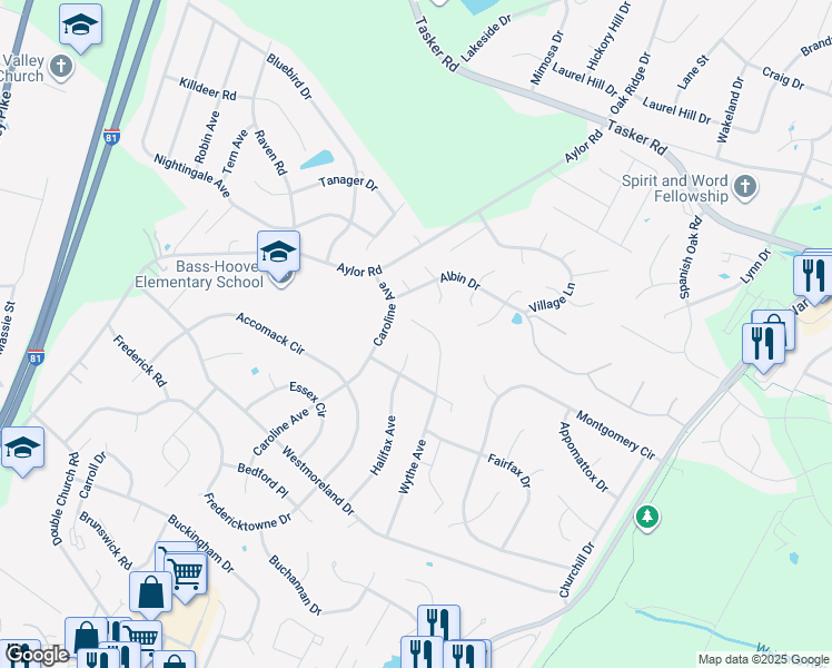 map of restaurants, bars, coffee shops, grocery stores, and more near 217 Wythe Avenue in Stephens City
