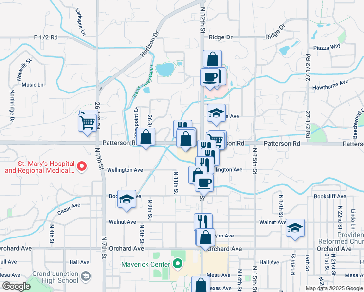 map of restaurants, bars, coffee shops, grocery stores, and more near 1133 Patterson Road in Grand Junction