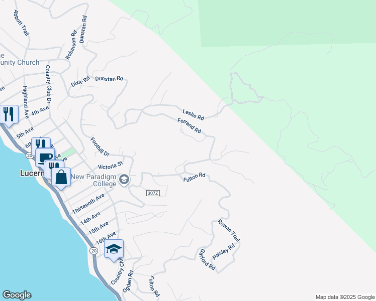 map of restaurants, bars, coffee shops, grocery stores, and more near 4061 Highland Road in Lucerne