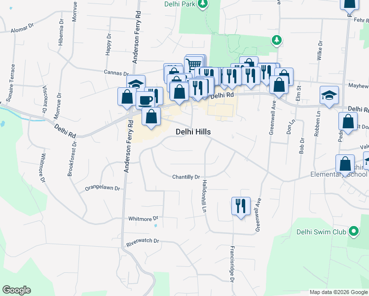 map of restaurants, bars, coffee shops, grocery stores, and more near 5124 Ballantrae Court in Cincinnati