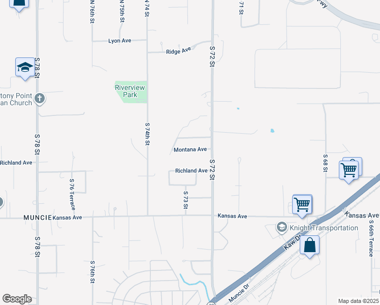 map of restaurants, bars, coffee shops, grocery stores, and more near 7239 Montana Avenue in Kansas City