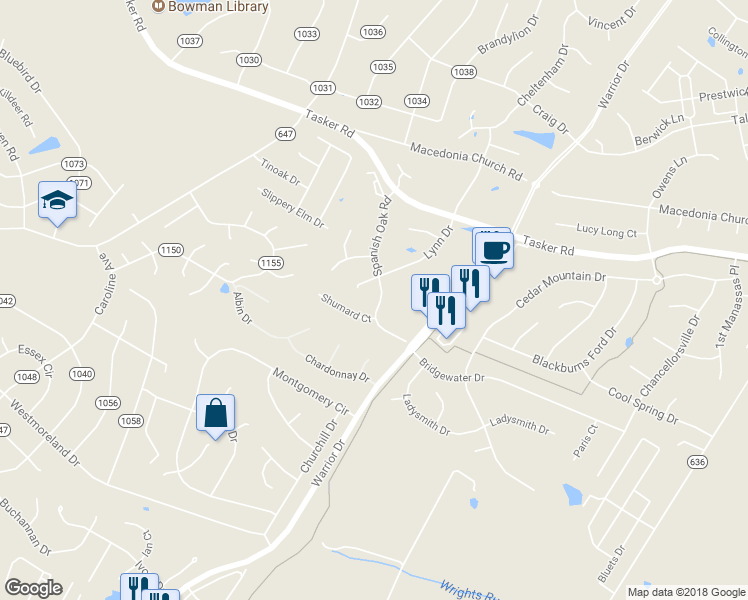 map of restaurants, bars, coffee shops, grocery stores, and more near 210 Spanish Oak Road in Stephens City