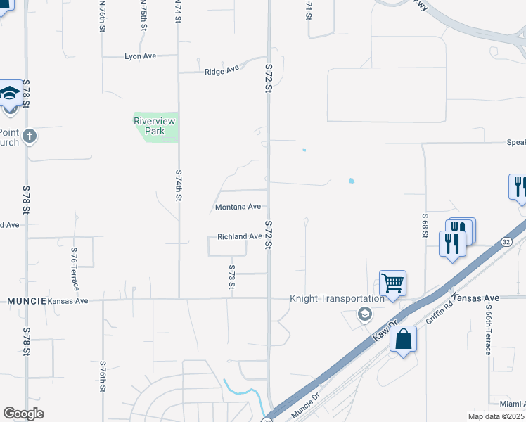 map of restaurants, bars, coffee shops, grocery stores, and more near 346 South 72 Street in Kansas City
