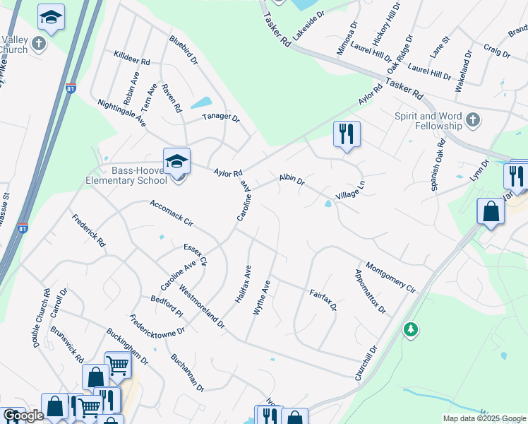 map of restaurants, bars, coffee shops, grocery stores, and more near 217 Wythe Avenue in Stephens City