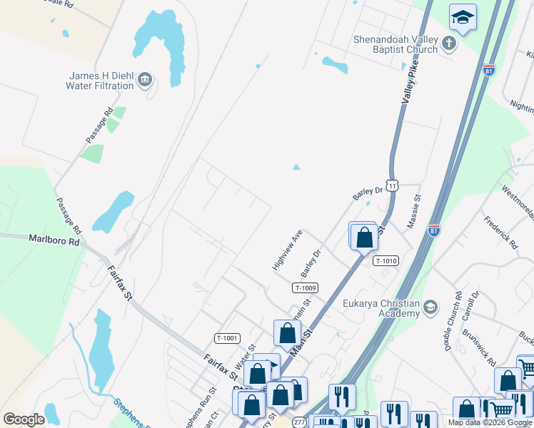 map of restaurants, bars, coffee shops, grocery stores, and more near 5141 Highview Avenue in Stephens City