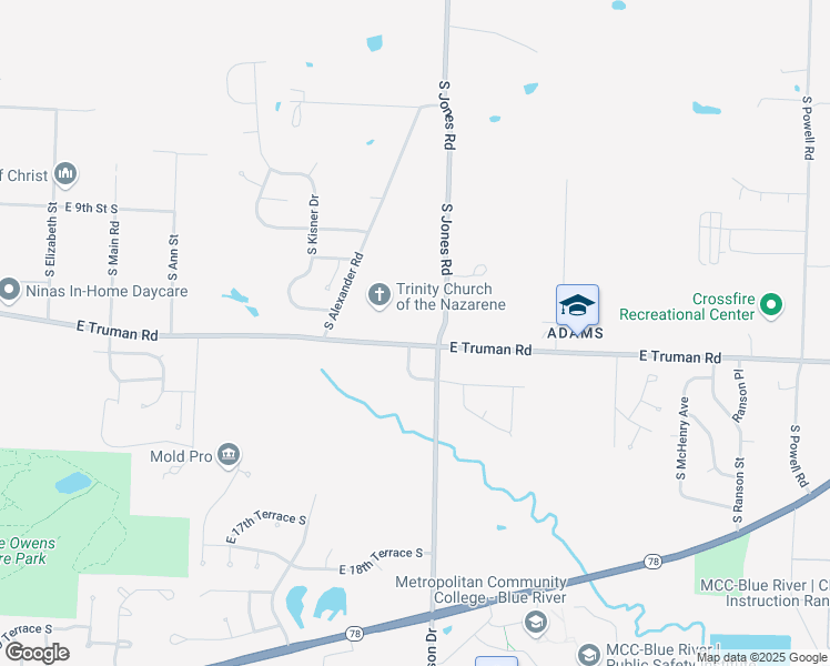 map of restaurants, bars, coffee shops, grocery stores, and more near 19900 East Truman Road in Independence