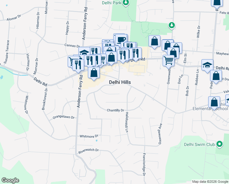 map of restaurants, bars, coffee shops, grocery stores, and more near 5124 Ballantrae Court in Cincinnati
