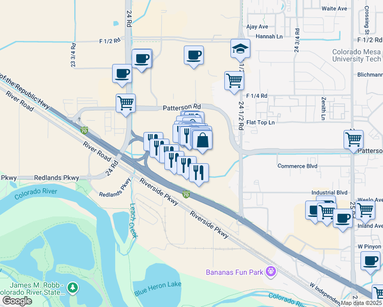 map of restaurants, bars, coffee shops, grocery stores, and more near 2424 Old Us Hwy 6 & 50 in Grand Junction