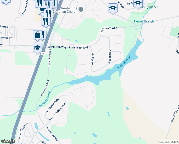 map of restaurants, bars, coffee shops, grocery stores, and more near 547 Brookfield Drive in Dover