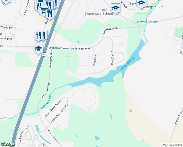 map of restaurants, bars, coffee shops, grocery stores, and more near 607 Brookfield Drive in Dover
