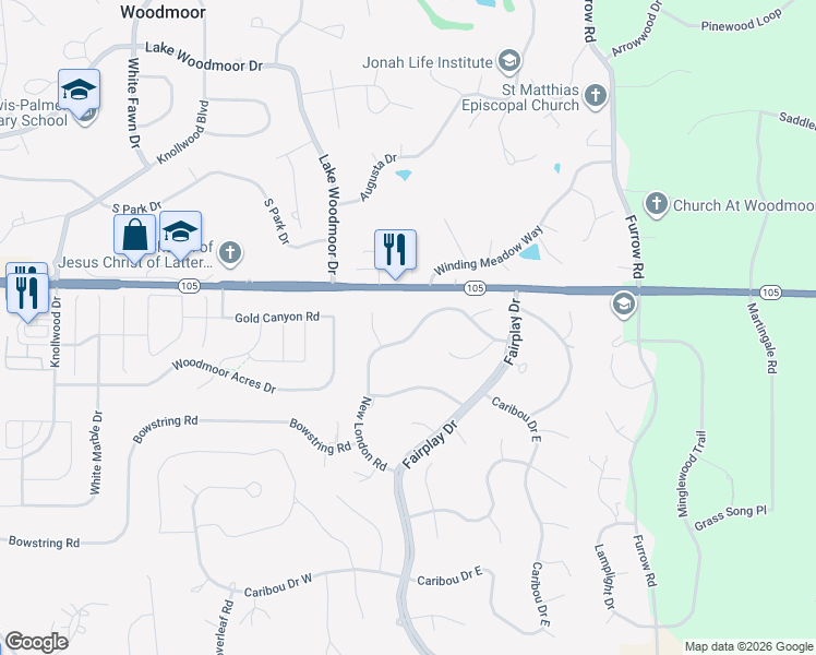 map of restaurants, bars, coffee shops, grocery stores, and more near 17880 New London Road in Monument