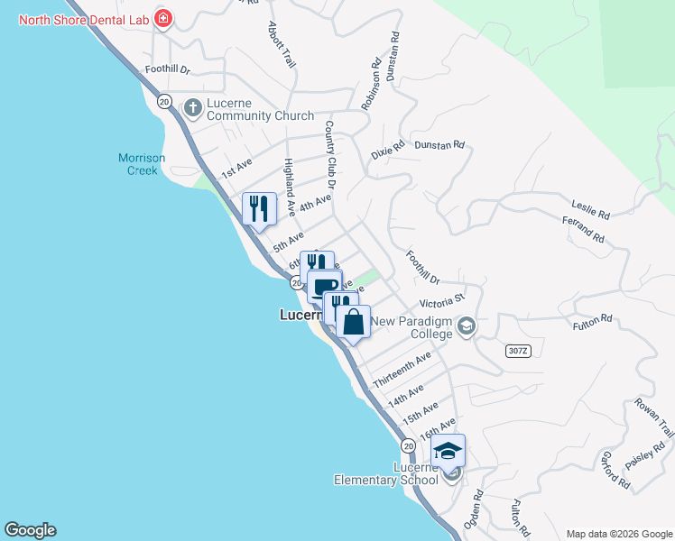 map of restaurants, bars, coffee shops, grocery stores, and more near 6333 7th Avenue in Lucerne