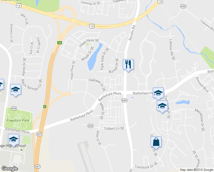map of restaurants, bars, coffee shops, grocery stores, and more near 209 Great Laurel Square Southeast in Leesburg