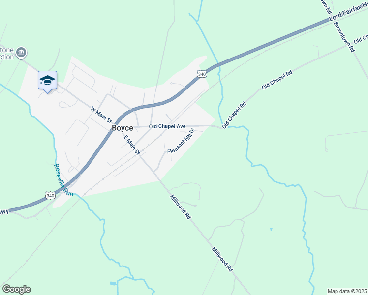 map of restaurants, bars, coffee shops, grocery stores, and more near 224 Pleasant Hill Drive in Boyce
