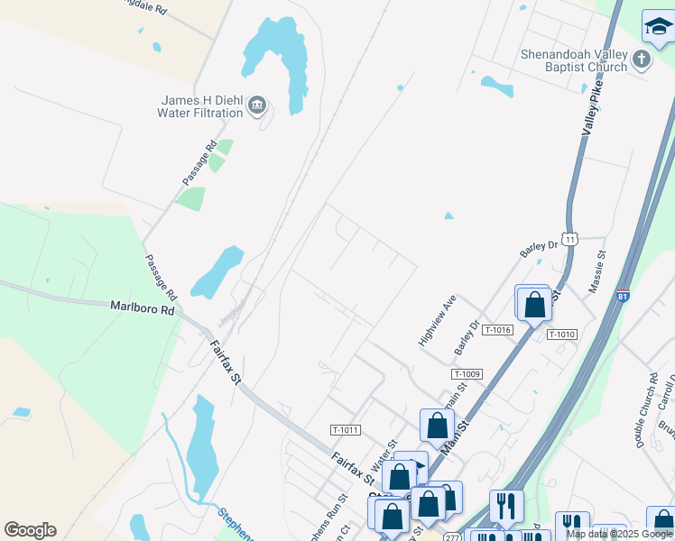 map of restaurants, bars, coffee shops, grocery stores, and more near 5190-5712 Squirrel Lane in Stephens City