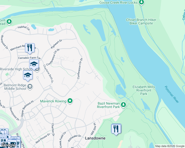 map of restaurants, bars, coffee shops, grocery stores, and more near 18845 Ridgeback Court in Leesburg