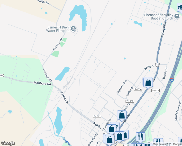 map of restaurants, bars, coffee shops, grocery stores, and more near 5190-5712 Squirrel Lane in Stephens City