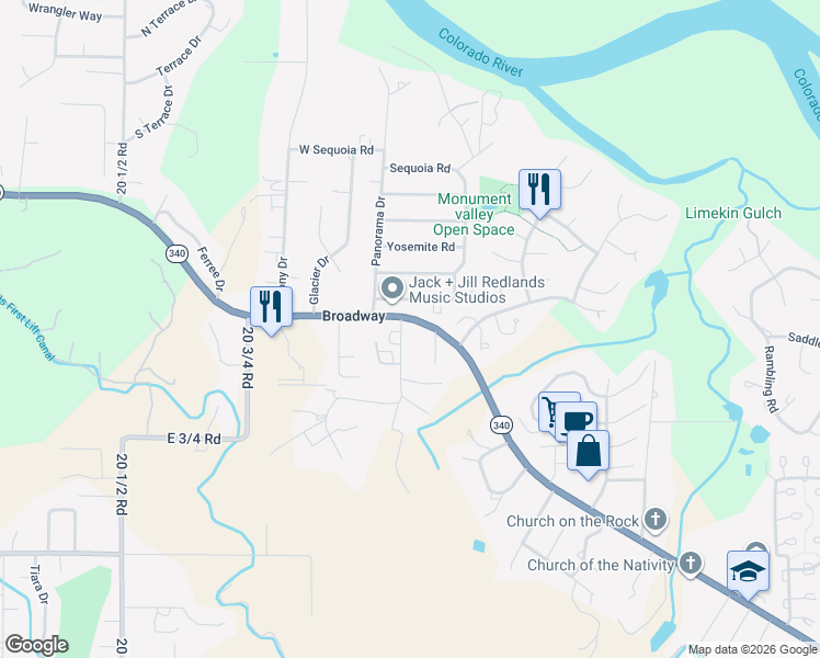 map of restaurants, bars, coffee shops, grocery stores, and more near 595 Blossom Court in Grand Junction