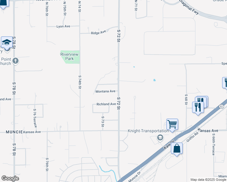 map of restaurants, bars, coffee shops, grocery stores, and more near 7211 Montana Avenue in Kansas City