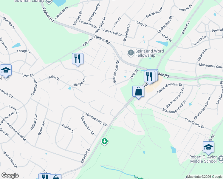map of restaurants, bars, coffee shops, grocery stores, and more near 210 Spanish Oak Road in Stephens City