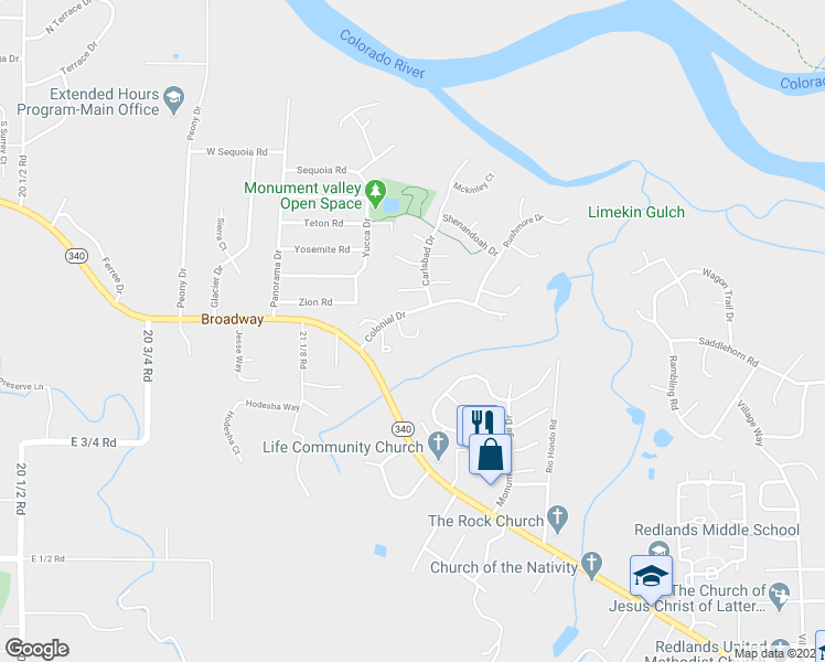 map of restaurants, bars, coffee shops, grocery stores, and more near 594 Catskill Court in Grand Junction