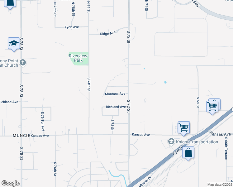 map of restaurants, bars, coffee shops, grocery stores, and more near 7239 Montana Avenue in Kansas City