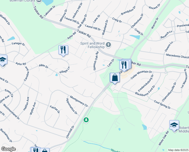 map of restaurants, bars, coffee shops, grocery stores, and more near 204 Spanish Oak Road in Stephens City
