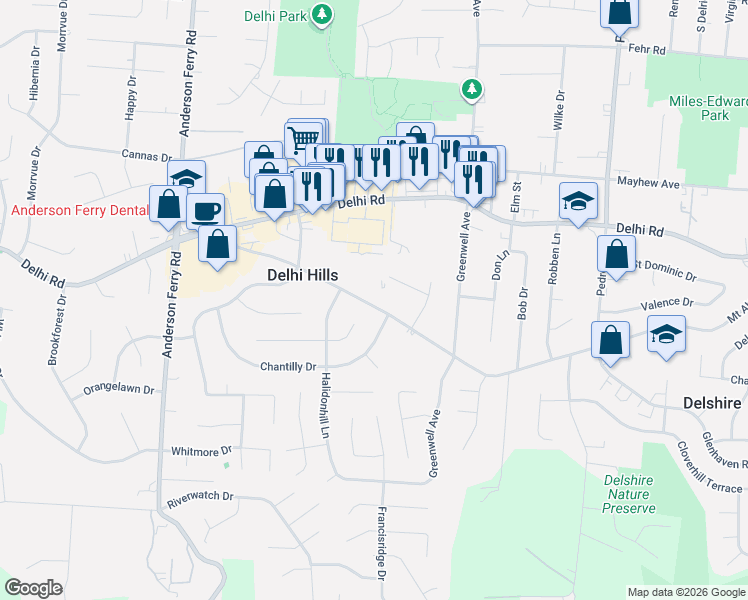 map of restaurants, bars, coffee shops, grocery stores, and more near 4988 Mount Alverno Road in Cincinnati