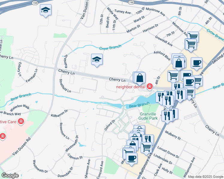 map of restaurants, bars, coffee shops, grocery stores, and more near 14514 Cambridge Circle in Laurel