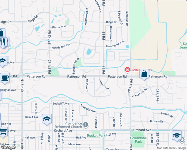 map of restaurants, bars, coffee shops, grocery stores, and more near 603 Lavender Court in Grand Junction