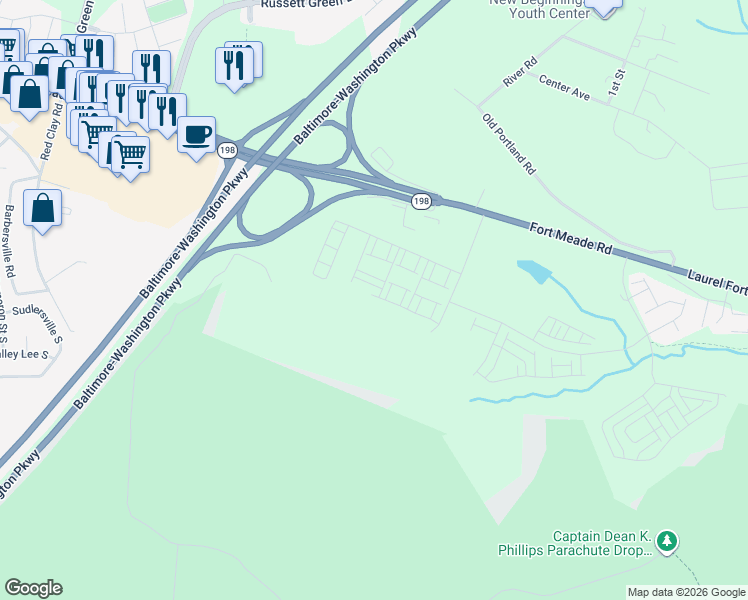 map of restaurants, bars, coffee shops, grocery stores, and more near 171 Waterleaf Drive in Maryland City