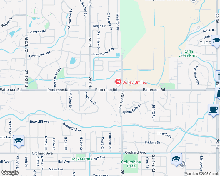 map of restaurants, bars, coffee shops, grocery stores, and more near 2814 Patterson Road in Grand Junction