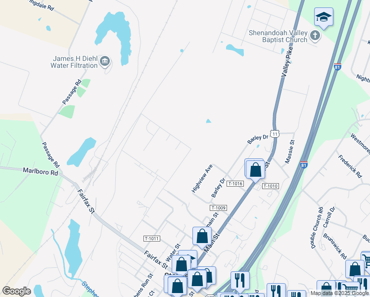 map of restaurants, bars, coffee shops, grocery stores, and more near 192 Hamstead Drive in Stephens City