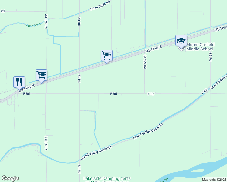 map of restaurants, bars, coffee shops, grocery stores, and more near 3424 F Road in Clifton