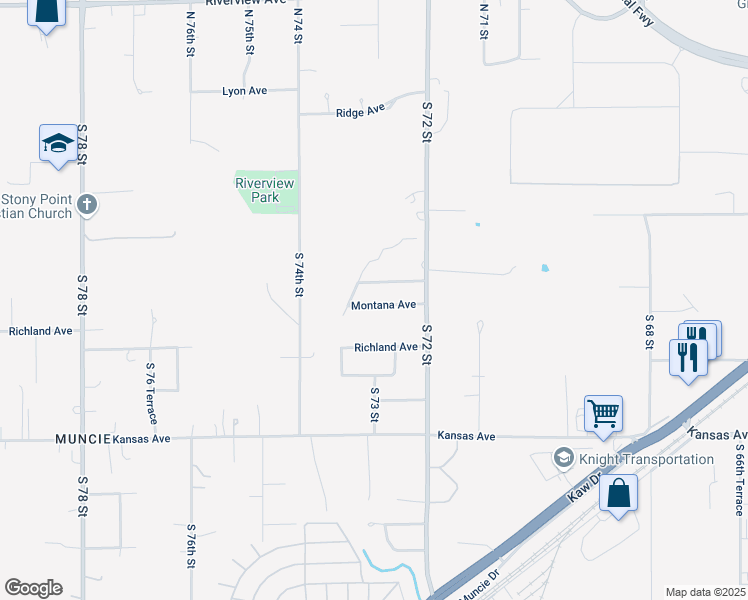 map of restaurants, bars, coffee shops, grocery stores, and more near 7248 Montana Avenue in Kansas City