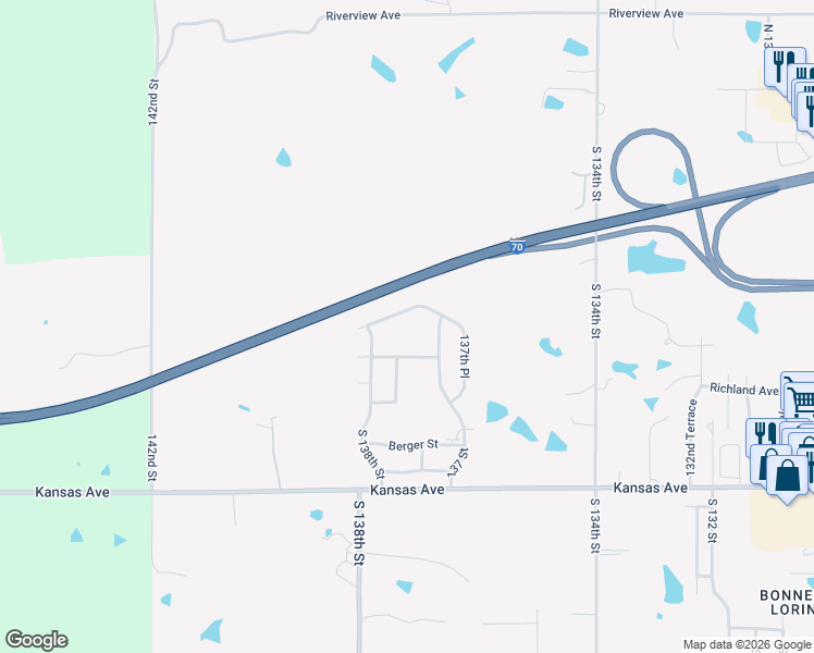 map of restaurants, bars, coffee shops, grocery stores, and more near 13718 Richland Avenue in Bonner Springs