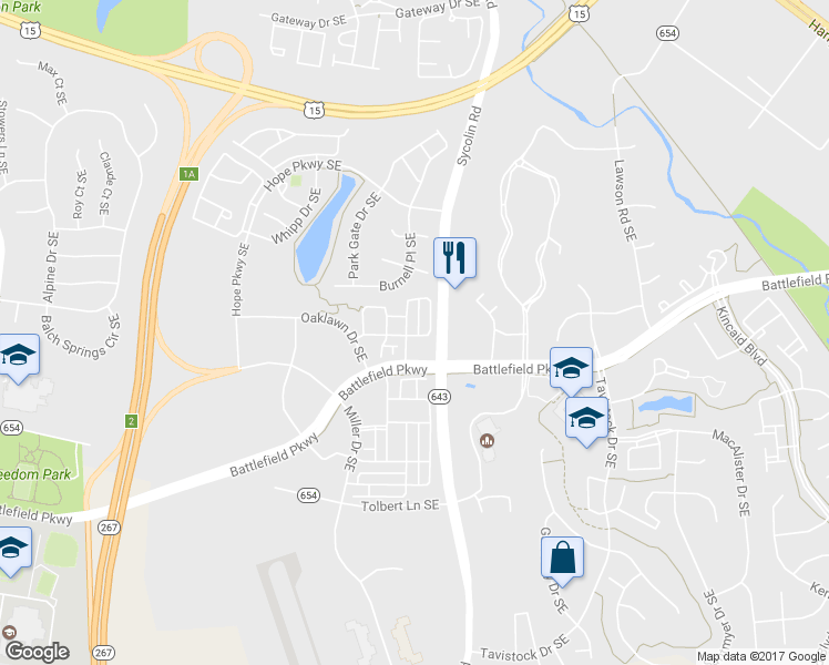 map of restaurants, bars, coffee shops, grocery stores, and more near 145 Great Laurel Square Southeast in Leesburg