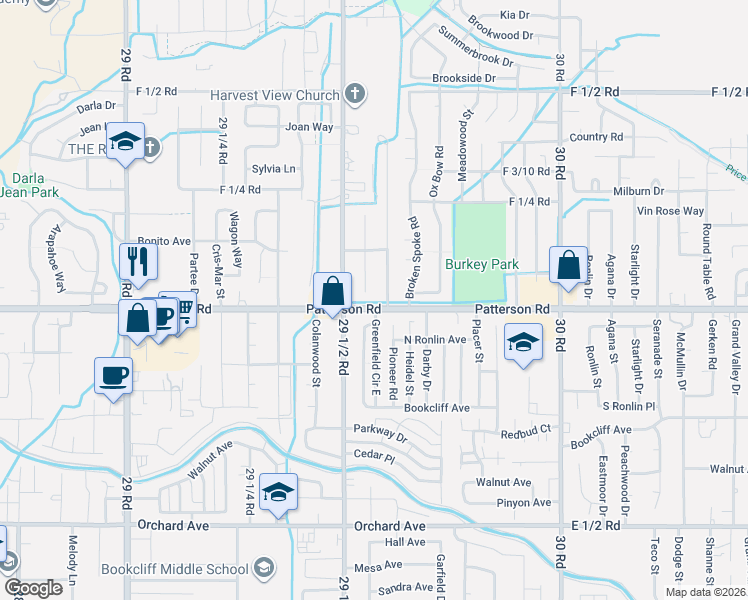 map of restaurants, bars, coffee shops, grocery stores, and more near 599 Pioneer Road in Grand Junction