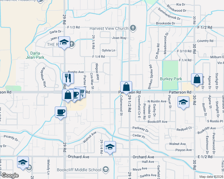 map of restaurants, bars, coffee shops, grocery stores, and more near 598 29 3/8 Road in Grand Junction
