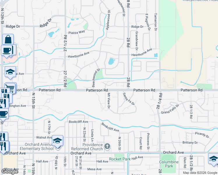 map of restaurants, bars, coffee shops, grocery stores, and more near 2660 El Corona Drive in Grand Junction