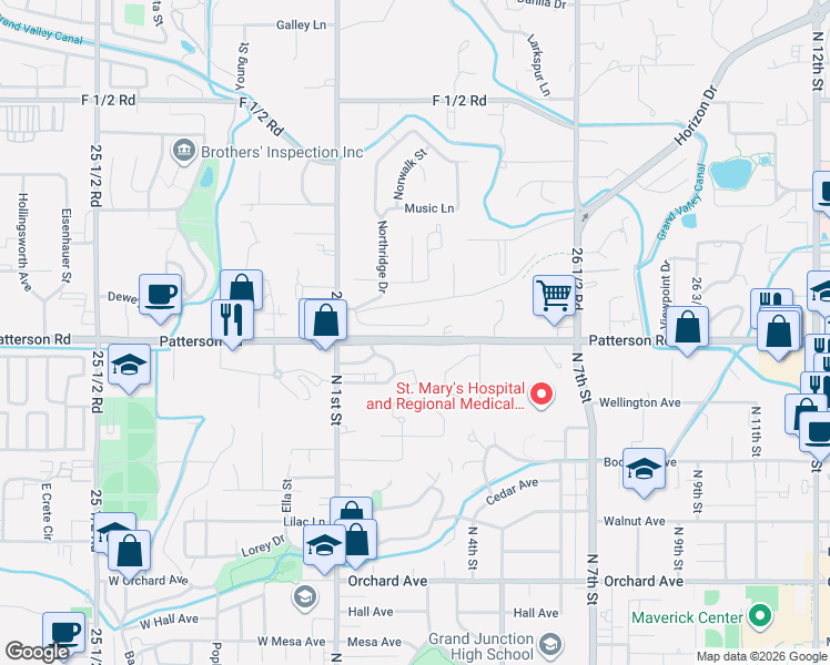 map of restaurants, bars, coffee shops, grocery stores, and more near 245 Park Drive in Grand Junction