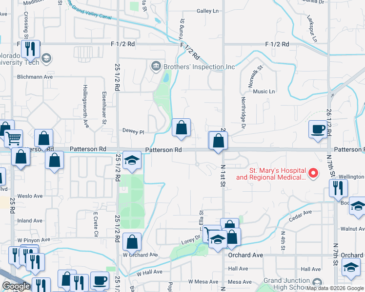 map of restaurants, bars, coffee shops, grocery stores, and more near 480 Park Drive in Grand Junction