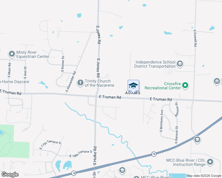 map of restaurants, bars, coffee shops, grocery stores, and more near 20108 East Truman Road in Independence