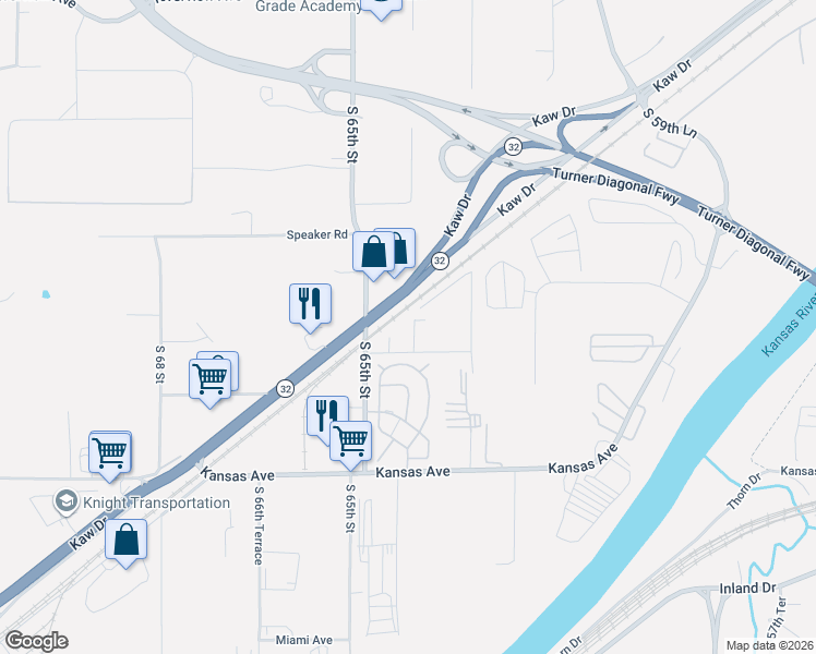 map of restaurants, bars, coffee shops, grocery stores, and more near 348 South 64th Street in Kansas City