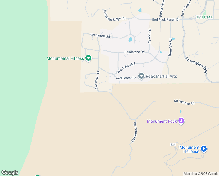 map of restaurants, bars, coffee shops, grocery stores, and more near 17955 Red Rocks Drive in Monument