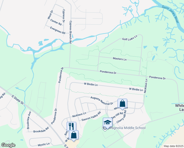 map of restaurants, bars, coffee shops, grocery stores, and more near 771 West Birdie Lane in Magnolia
