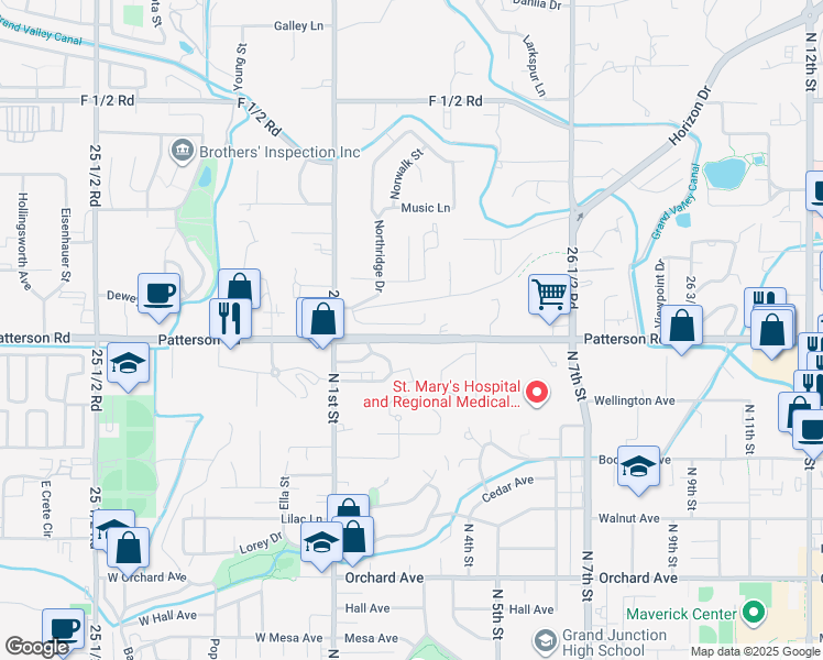 map of restaurants, bars, coffee shops, grocery stores, and more near 217 Willowbrook Road in Grand Junction