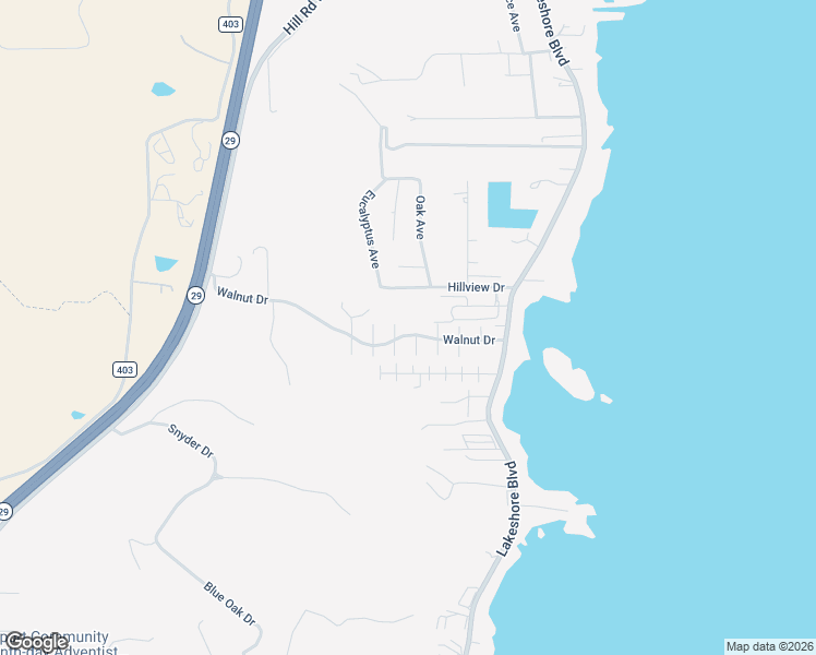 map of restaurants, bars, coffee shops, grocery stores, and more near 350 Walnut Drive in Lakeport